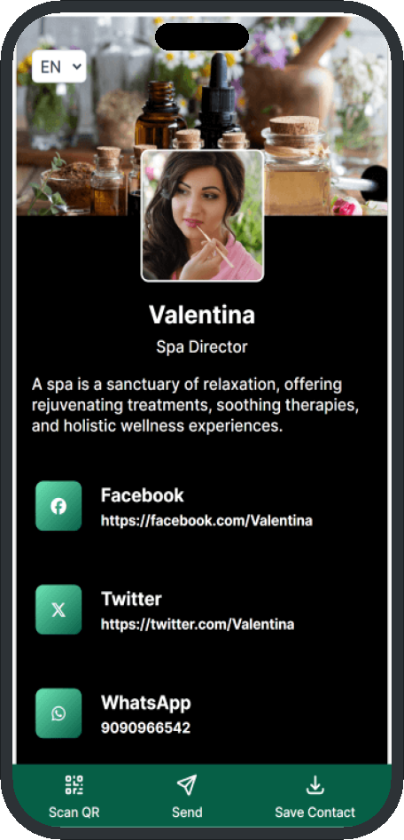 vCard Digital Business Card Theme Screen